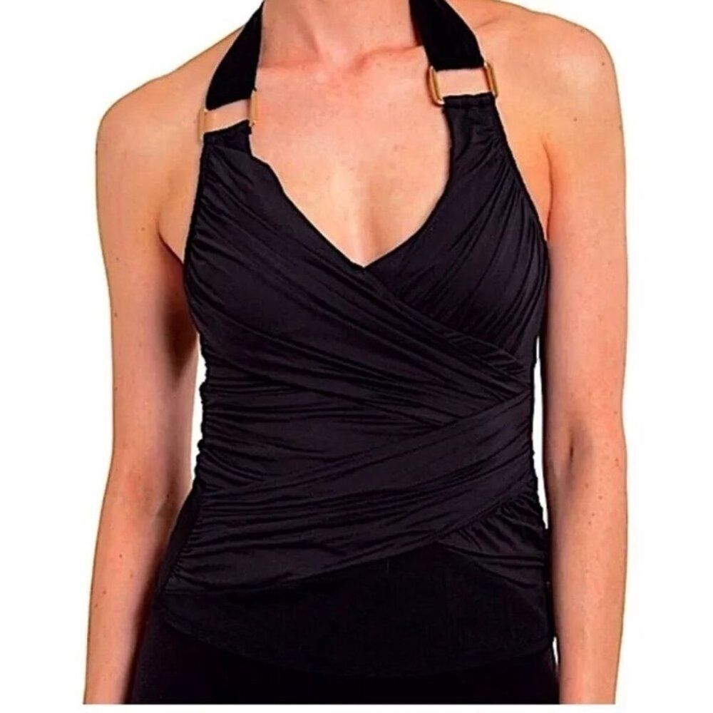 NWT Spanx Halter Tankini Swim Top Black Size 8